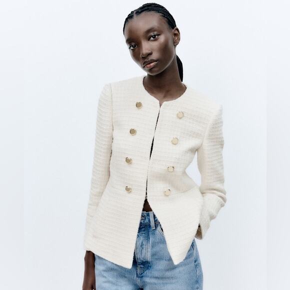 NWOT Zara Textured Tweed Ecru Blazer. Chanel style. Blogger fave. - Picture 2 of 15